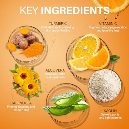 ulluxe Turmeric Vitamin C Clay Mask for Dark Spots, Dull Skin, Moisturizing - Face Mask for Pores, Blackheads, Uneven Skin Tone (5.29 oz)