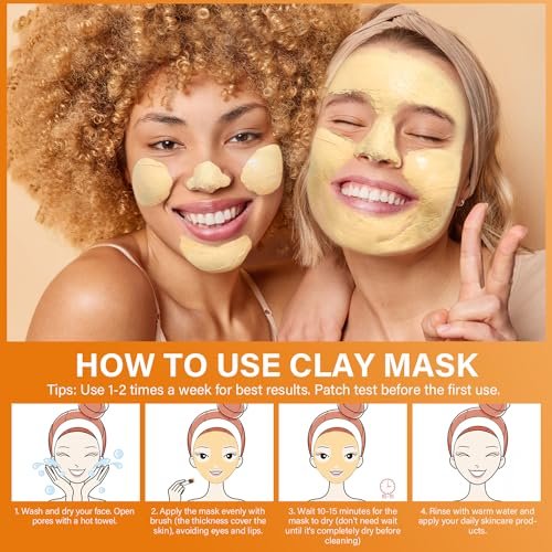 ulluxe Turmeric Vitamin C Clay Mask for Dark Spots, Dull Skin, Moisturizing - Face Mask for Pores, Blackheads, Uneven Skin Tone (5.29 oz) - görsel 14