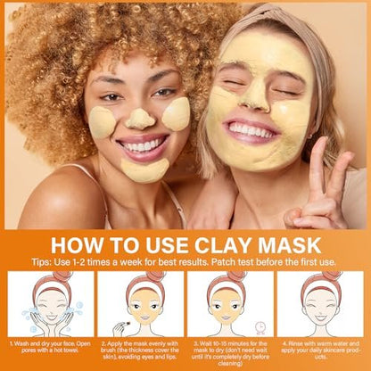ulluxe Turmeric Vitamin C Clay Mask for Dark Spots, Dull Skin, Moisturizing - Face Mask for Pores, Blackheads, Uneven Skin Tone (5.29 oz)