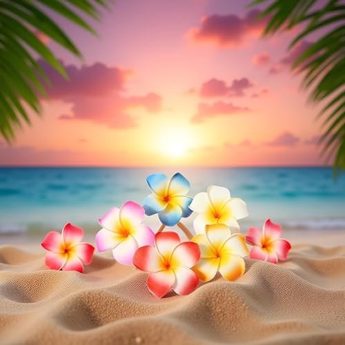 10 Pcs Multicolor Hawaii Plumeria Flower Hair Clips – Tropical Beach Party Hair Barrettes for Women & Girls - görsel 12