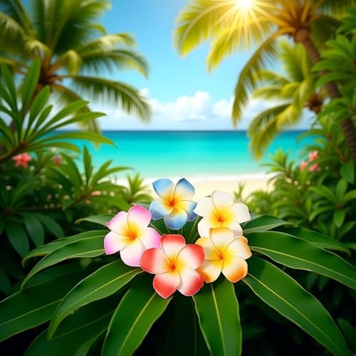 10 Pcs Multicolor Hawaii Plumeria Flower Hair Clips – Tropical Beach Party Hair Barrettes for Women & Girls - görsel 14