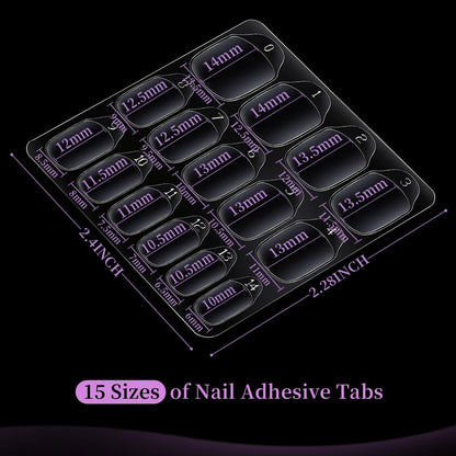 Teenitor 600pcs Press on Nail Adhesive Tabs, 15 Sizes of Nail Stickers for Press ons, Clear/Yellow