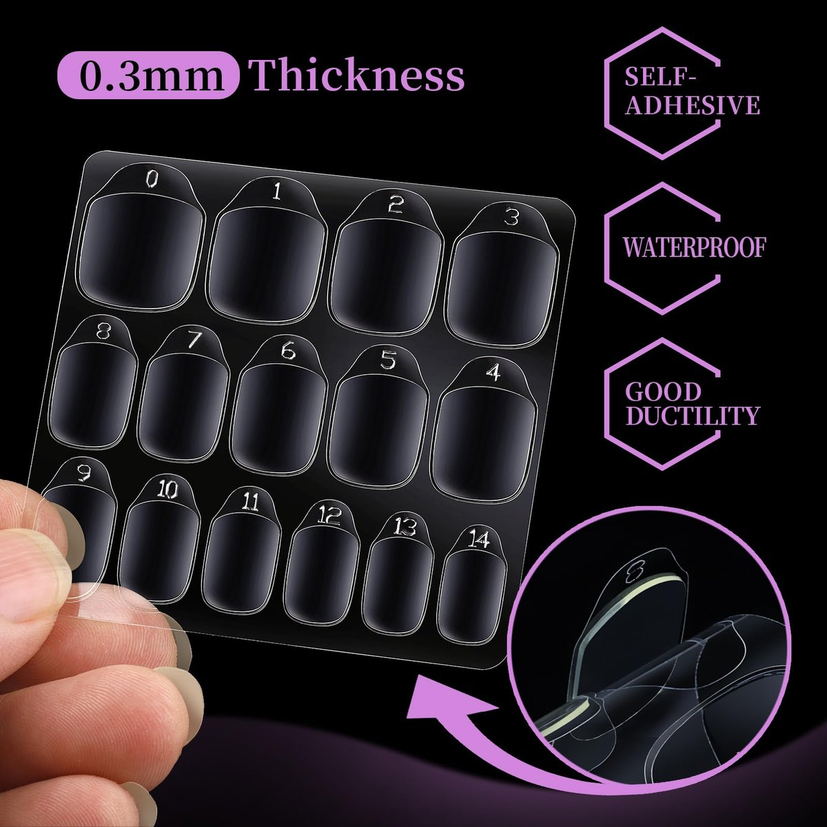Teenitor 600pcs Press on Nail Adhesive Tabs, 15 Sizes of Nail Stickers for Press ons, Clear/Yellow - görsel 5