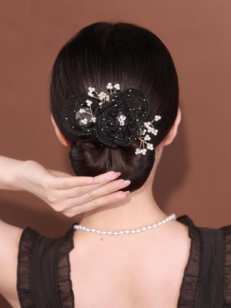 2 PCS Flower Deft Bun Maker – Crystal Rhinestone French Hair Bun Roller for Long Thick Hair – Women's Hair Styling Tool - görsel 9