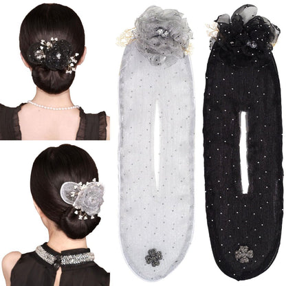 2 PCS Flower Deft Bun Maker – Crystal Rhinestone French Hair Bun Roller for Long Thick Hair – Women's Hair Styling Tool