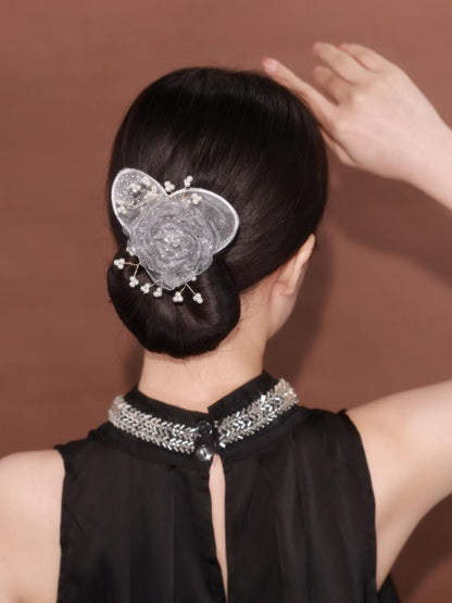 2 PCS Flower Deft Bun Maker – Crystal Rhinestone French Hair Bun Roller for Long Thick Hair – Women's Hair Styling Tool