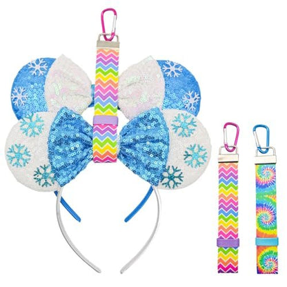 MAGNEECH 2-Pack Mouse Ear Holder for Backpack & Bag – Headband Holder Strap with Hook, Lanyard Keychain Hanging Decor – Travel & Trip Accessories Organizer (Blue & Yellow)