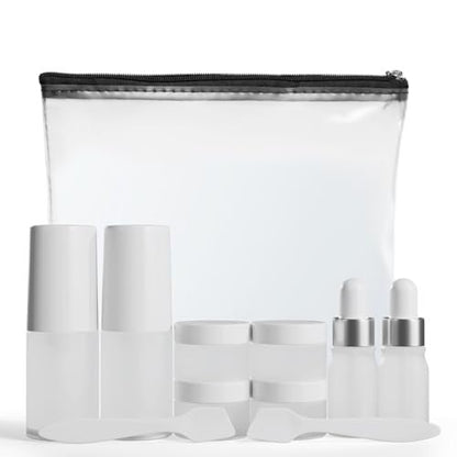 11 Piece Travel Skincare Containers Set - TSA Approved Toiletry Bag & Travel Size Toiletries Bottles - Airless Pump, Dropper Bottles & Travel Size Containers for Serums, Moisturizers, & Oils Avelisse