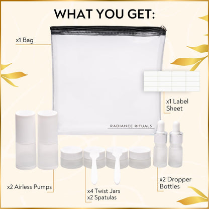 11 Piece Travel Skincare Containers Set - TSA Approved Toiletry Bag & Travel Size Toiletries Bottles - Airless Pump, Dropper Bottles & Travel Size Containers for Serums, Moisturizers, & Oils Avelisse
