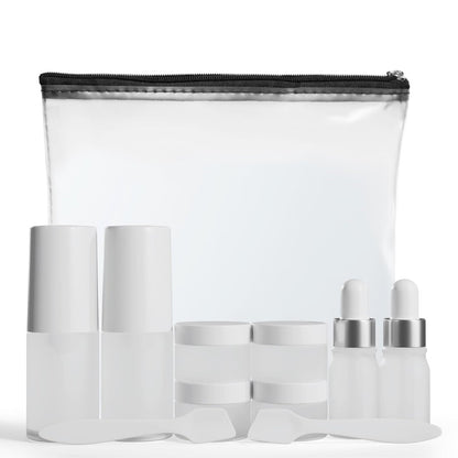 11 Piece Travel Skincare Containers Set - TSA Approved Toiletry Bag & Travel Size Toiletries Bottles - Airless Pump, Dropper Bottles & Travel Size Containers for Serums, Moisturizers, & Oils Avelisse