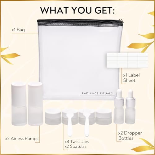 11 Piece Travel Skincare Containers Set - TSA Approved Toiletry Bag & Travel Size Toiletries Bottles - Airless Pump, Dropper Bottles & Travel Size Containers for Serums, Moisturizers, & Oils Avelisse