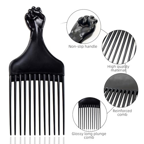 Soft 'N Style Plastic Hair Pick Combs for Women and Men - 3 Pack Black Detangling Combs for Afro, Curly Hair Braiding and Styling - görsel 9