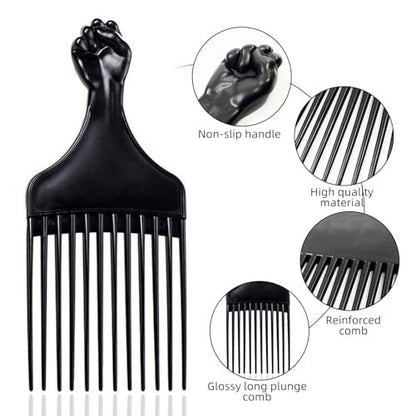 Soft 'N Style Plastic Hair Pick Combs for Women and Men - 3 Pack Black Detangling Combs for Afro, Curly Hair Braiding and Styling