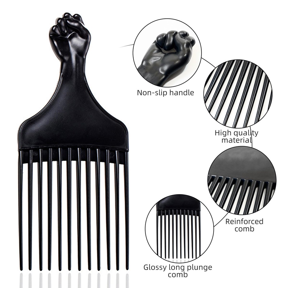 Soft 'N Style Plastic Hair Pick Combs for Women and Men - 3 Pack Black Detangling Combs for Afro, Curly Hair Braiding and Styling - görsel 10