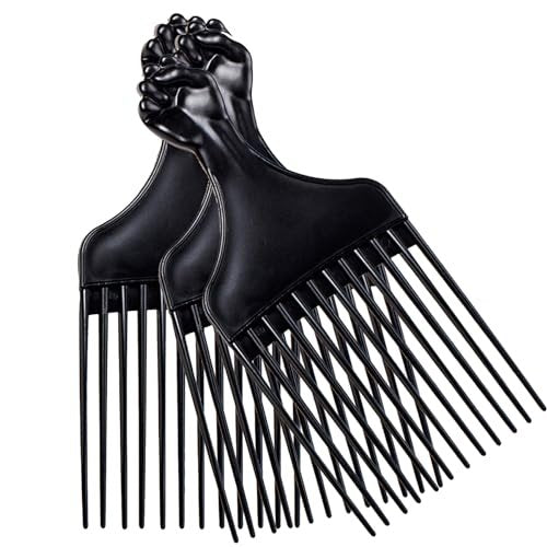 Soft 'N Style Plastic Hair Pick Combs for Women and Men - 3 Pack Black Detangling Combs for Afro, Curly Hair Braiding and Styling - görsel 1