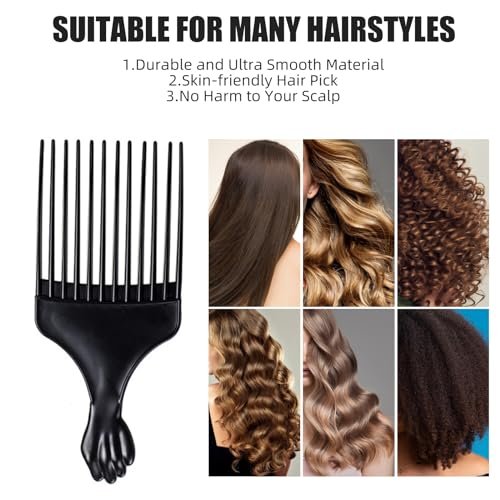 Soft 'N Style Plastic Hair Pick Combs for Women and Men - 3 Pack Black Detangling Combs for Afro, Curly Hair Braiding and Styling - görsel 11