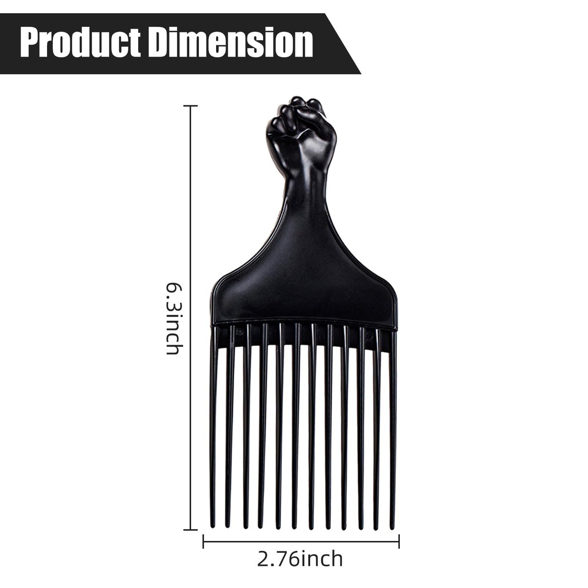 Soft 'N Style Plastic Hair Pick Combs for Women and Men - 3 Pack Black Detangling Combs for Afro, Curly Hair Braiding and Styling - görsel 4