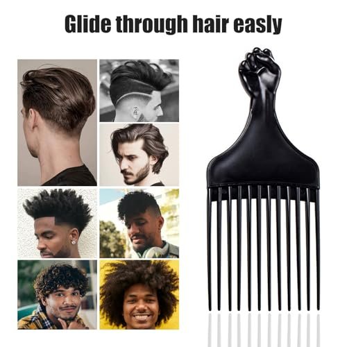 Soft 'N Style Plastic Hair Pick Combs for Women and Men - 3 Pack Black Detangling Combs for Afro, Curly Hair Braiding and Styling - görsel 13