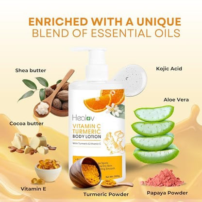 Healov Turmeric Lotion for Dark Spots – Natural Skin Brightening Body Lotion & Face Cream for Hyperpigmentation, Acne, Scars & Sun Damage – 10 oz