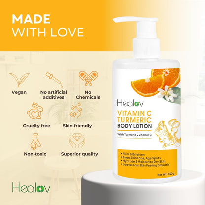 Healov Turmeric Lotion for Dark Spots – Natural Skin Brightening Body Lotion & Face Cream for Hyperpigmentation, Acne, Scars & Sun Damage – 10 oz