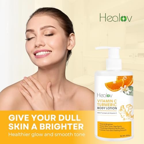 Healov Turmeric Lotion for Dark Spots – Natural Skin Brightening Body Lotion & Face Cream for Hyperpigmentation, Acne, Scars & Sun Damage – 10 oz - görsel 3