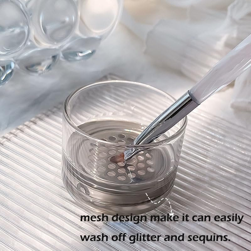 KACHIMOO Nail Brushes Washing Cup Dappen Dish for Acrylic Nails - Layered Nail Art Brush Wash Cup with Lid - görsel 3