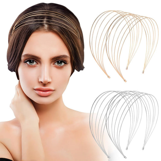 BENOSPACE 4-Pack Multi-Layer Metal Headbands for Women - Elegant Thin Elastic Headpieces, Gold and Silver