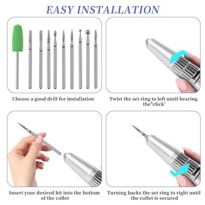 Jeffdad 10pcs Nail Drill Bits Set – Professional Diamond Bits for Cuticle Removal, Acrylic & Gel Nails