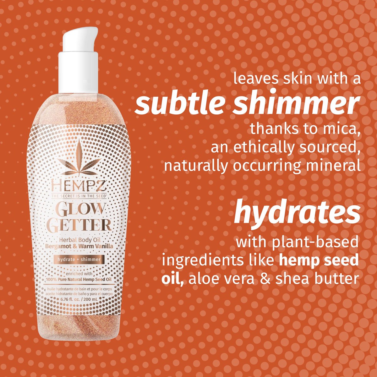 Hempz Glow Getter Hydrating Body Oil with Shimmer – 6.76 oz Avelisse