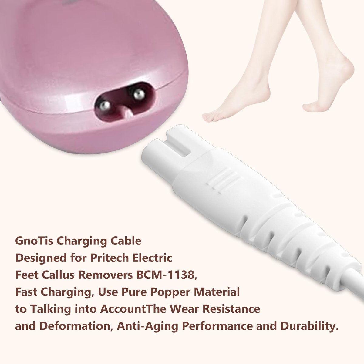 2 Pack Replacement Charger Cable for Electric Callus Remover - Compatible with Pritech BCM-1138 & Most Electric Foot Callus Removers - görsel 5