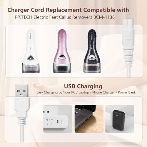 2 Pack Replacement Charger Cable for Electric Callus Remover - Compatible with Pritech BCM-1138 & Most Electric Foot Callus Removers - görsel 4