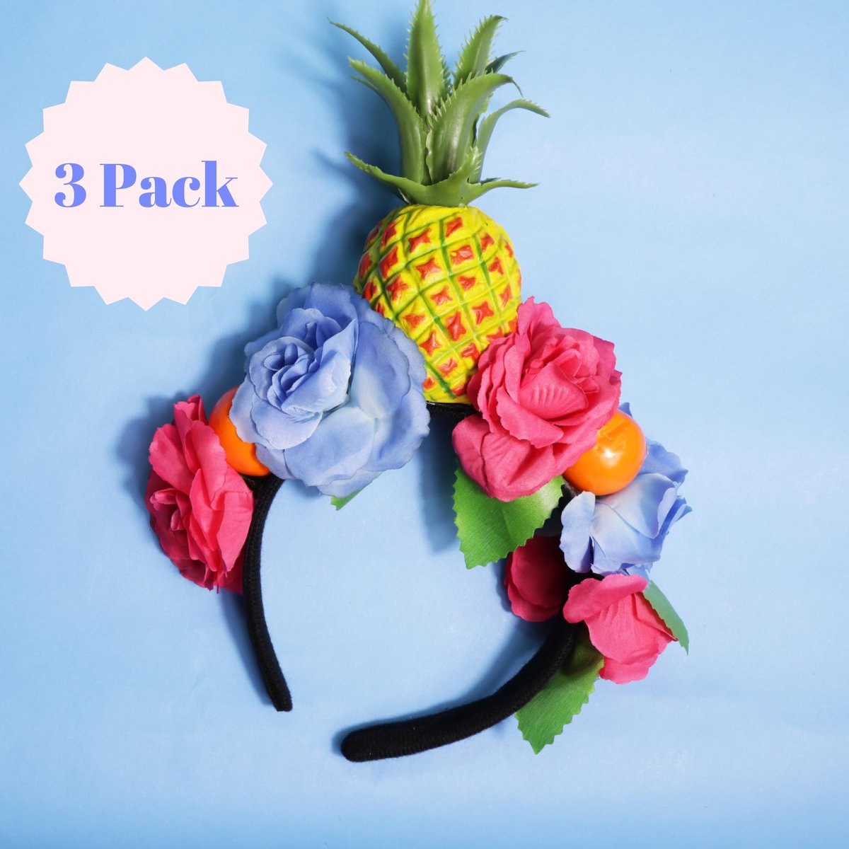 Needzo Tropical Themed Headbands - Colorful Pineapple & Floral Details, One Size Fits Most (Pack of 3) - görsel 3