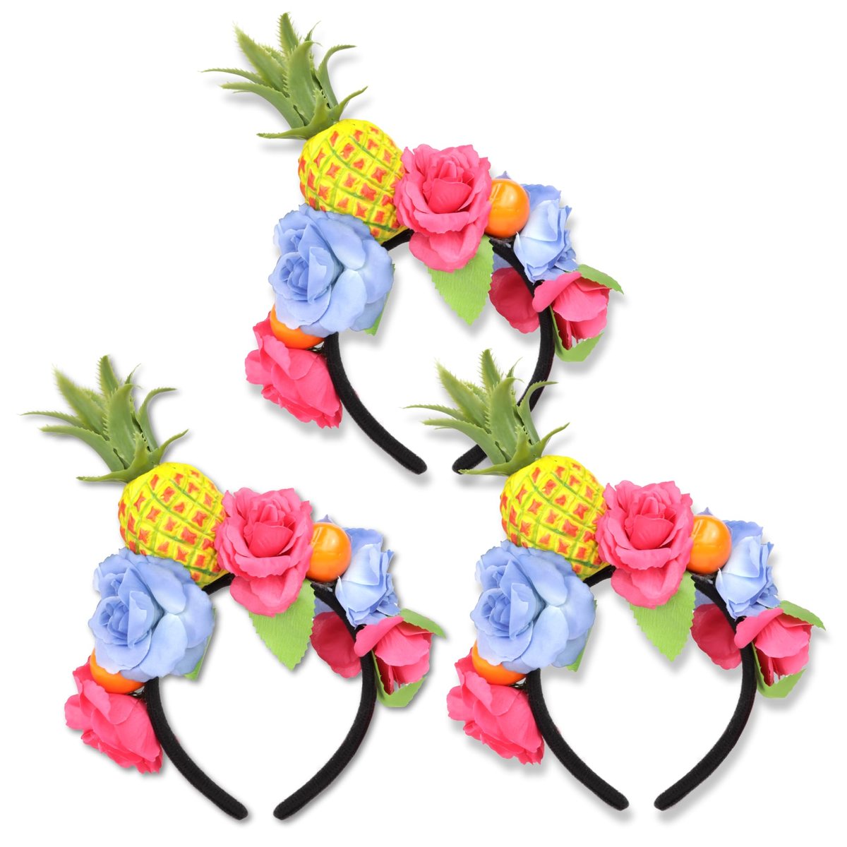 Needzo Tropical Themed Headbands - Colorful Pineapple & Floral Details, One Size Fits Most (Pack of 3) - görsel 1