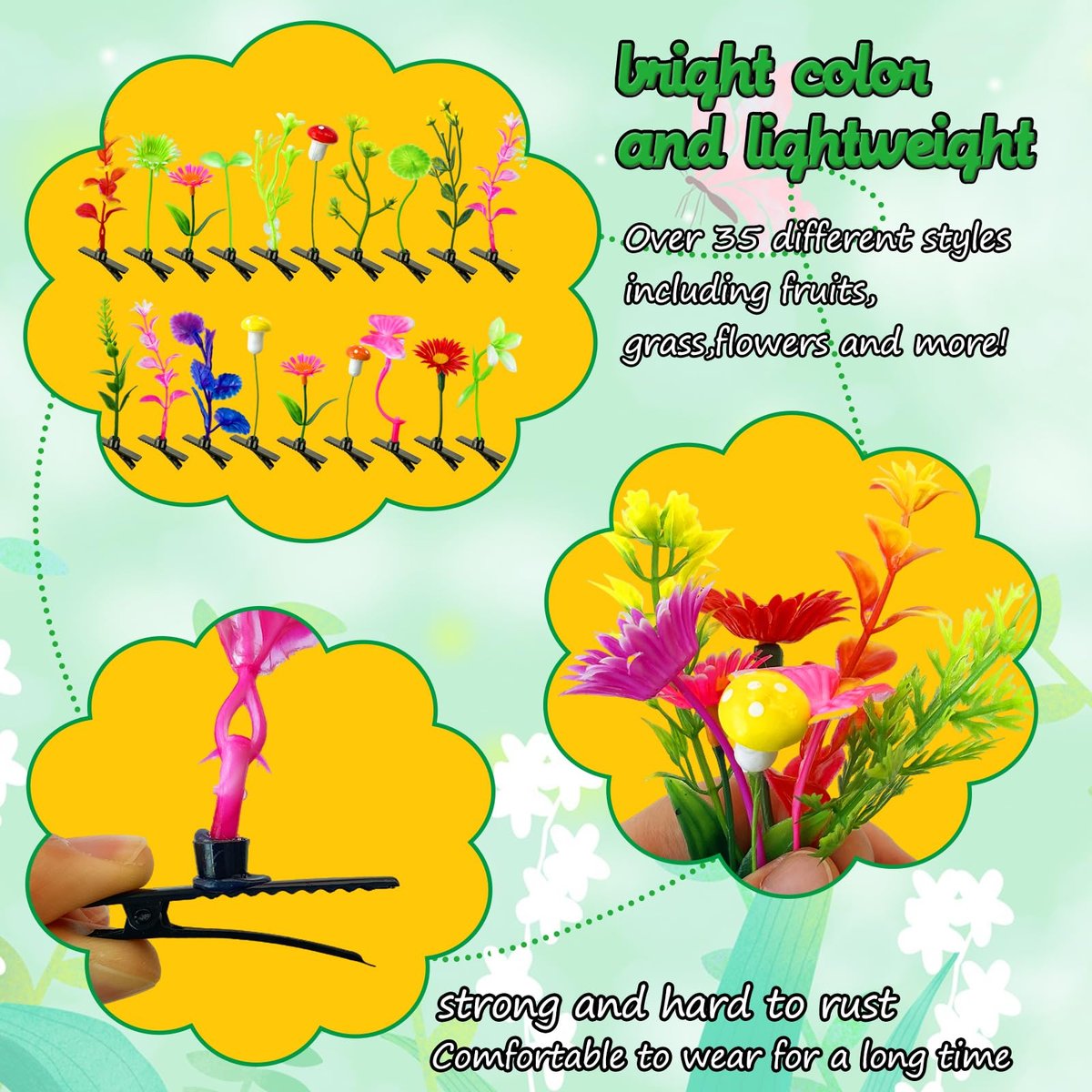 Baaxxango 120 Piece Bean Sprout Hair Clips - Funny Plant Hairpins, Mixed Style Flower Butterfly Mushroom Grass Barrette Set for Women, Girls, Kids, Party Avelisse