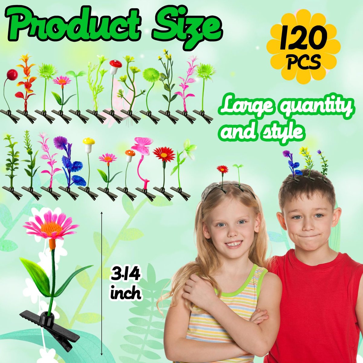 Baaxxango 120 Piece Bean Sprout Hair Clips - Funny Plant Hairpins, Mixed Style Flower Butterfly Mushroom Grass Barrette Set for Women, Girls, Kids, Party Avelisse