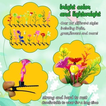 Baaxxango 120 Piece Bean Sprout Hair Clips - Funny Plant Hairpins, Mixed Style Flower Butterfly Mushroom Grass Barrette Set for Women, Girls, Kids, Party Avelisse