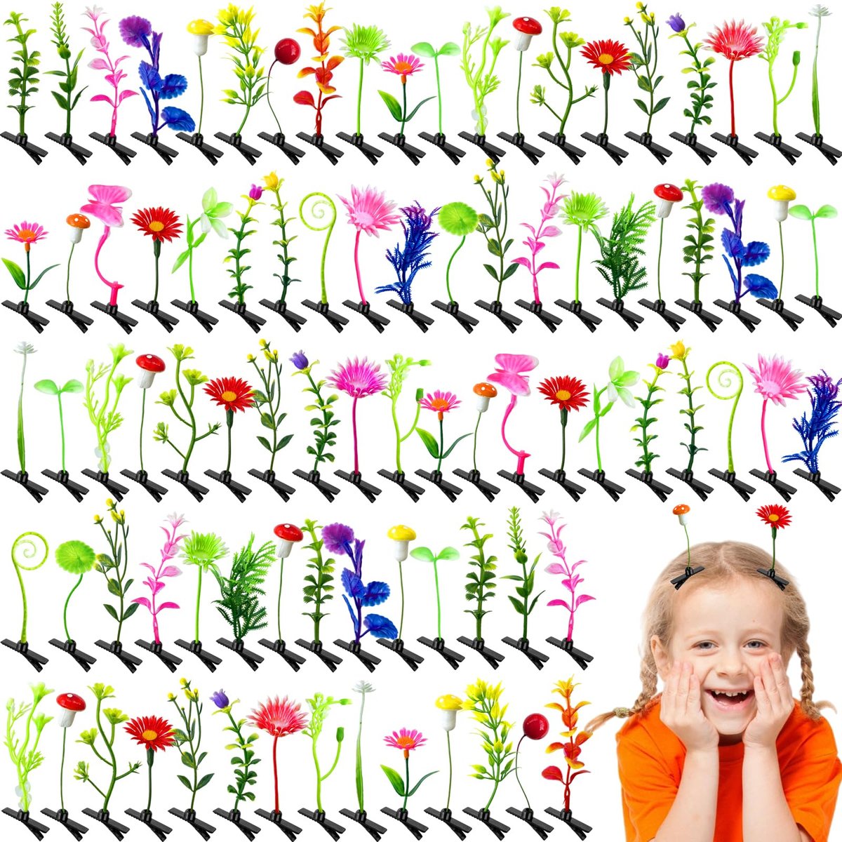 Baaxxango 120 Piece Bean Sprout Hair Clips - Funny Plant Hairpins, Mixed Style Flower Butterfly Mushroom Grass Barrette Set for Women, Girls, Kids, Party Avelisse