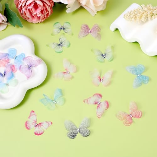 60 Pcs Colorful Organza Butterfly Appliques – 3D Lace Fabric Butterflies for DIY Crafts, Wedding Party Decor, Clothing Embellishments, Home Decoration (10 Styles) - görsel 6