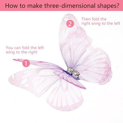 60 Pcs Colorful Organza Butterfly Appliques – 3D Lace Fabric Butterflies for DIY Crafts, Wedding Party Decor, Clothing Embellishments, Home Decoration (10 Styles)