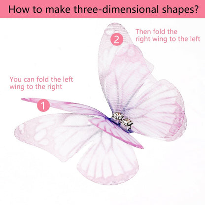 60 Pcs Colorful Organza Butterfly Appliques – 3D Lace Fabric Butterflies for DIY Crafts, Wedding Party Decor, Clothing Embellishments, Home Decoration (10 Styles)