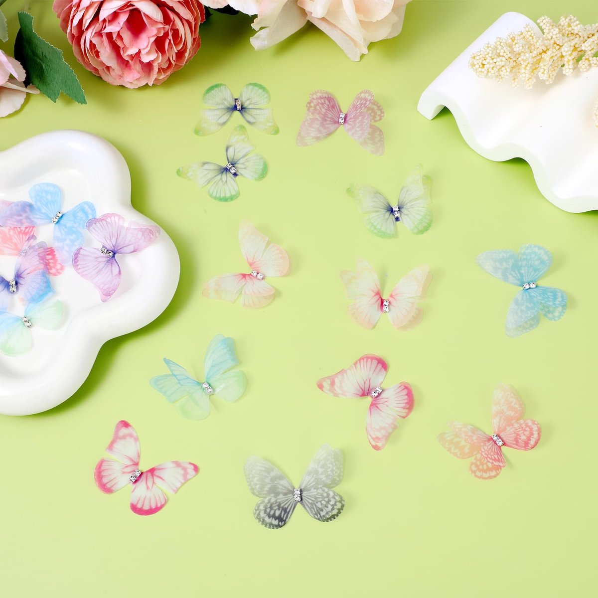 60 Pcs Colorful Organza Butterfly Appliques – 3D Lace Fabric Butterflies for DIY Crafts, Wedding Party Decor, Clothing Embellishments, Home Decoration (10 Styles) - görsel 5