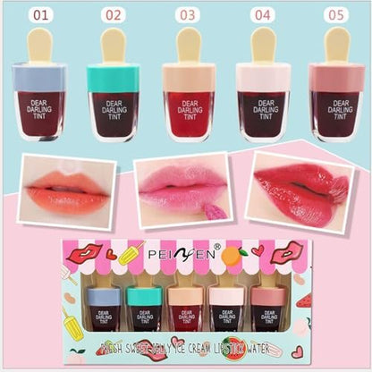 Wenrny Ice Cream Lip Gloss 5-Color Set - Long Lasting Waterproof Non-Stick Lip Glosses Kit for Women & Girls, Lip Care Set, Water Gel Tint