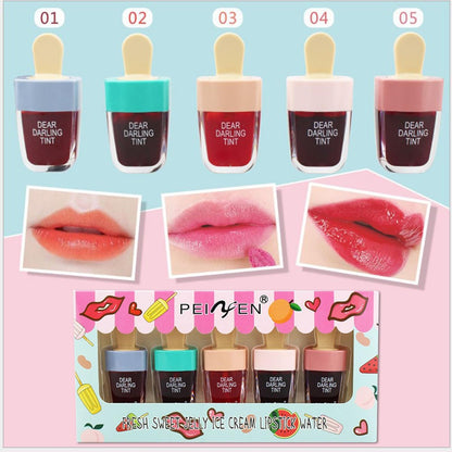 Wenrny Ice Cream Lip Gloss 5-Color Set - Long Lasting Waterproof Non-Stick Lip Glosses Kit for Women & Girls, Lip Care Set, Water Gel Tint
