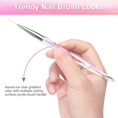 TEOYALL Nail Art Liner Brushes Set – Fine Line Precision Drawing Brushes for Gel Nail Polish (7/9/11/15/20mm)