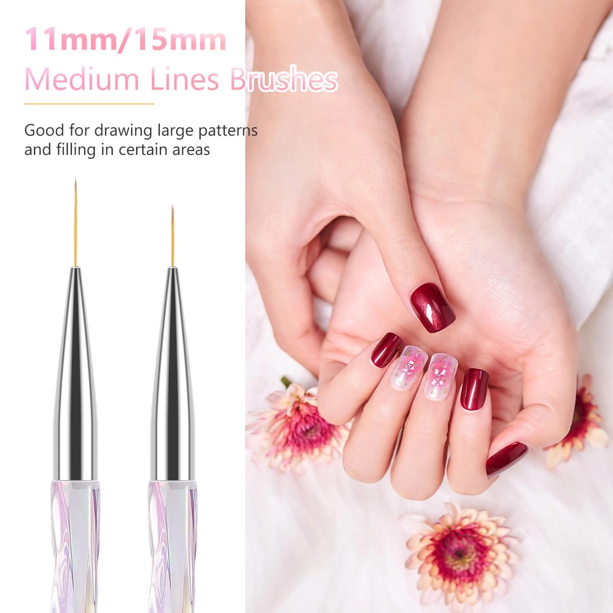TEOYALL Nail Art Liner Brushes Set – Fine Line Precision Drawing Brushes for Gel Nail Polish (7/9/11/15/20mm) - görsel 7