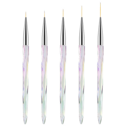TEOYALL Nail Art Liner Brushes Set – Fine Line Precision Drawing Brushes for Gel Nail Polish (7/9/11/15/20mm)