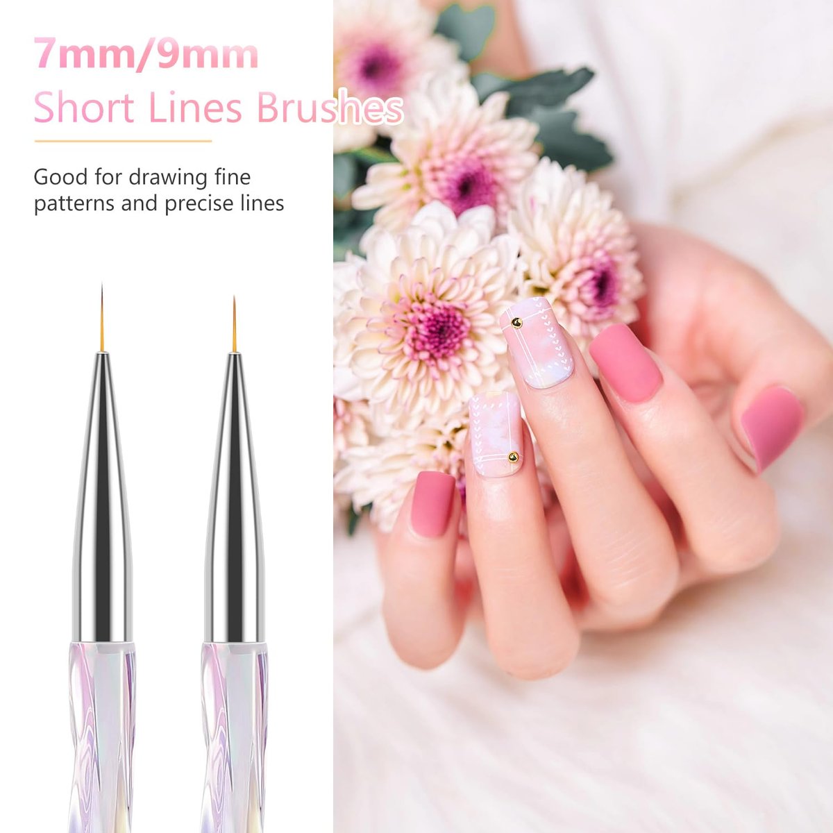 TEOYALL Nail Art Liner Brushes Set – Fine Line Precision Drawing Brushes for Gel Nail Polish (7/9/11/15/20mm) - görsel 5