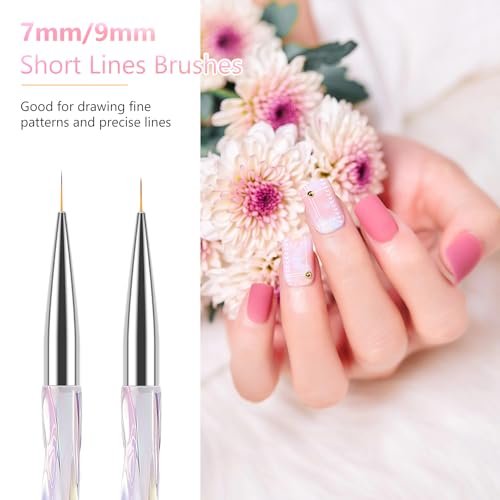 TEOYALL Nail Art Liner Brushes Set – Fine Line Precision Drawing Brushes for Gel Nail Polish (7/9/11/15/20mm) - görsel 6