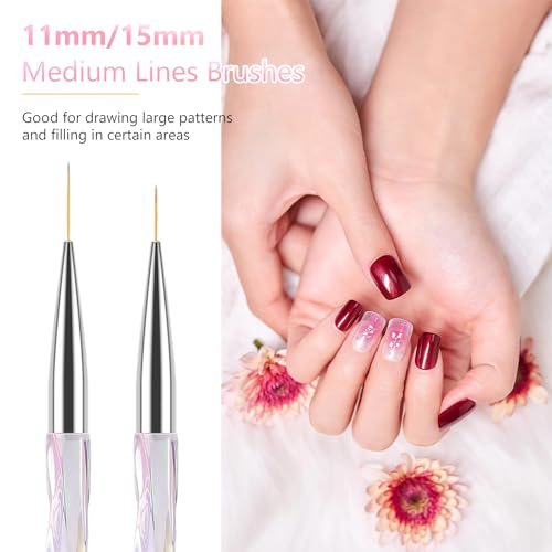 TEOYALL Nail Art Liner Brushes Set – Fine Line Precision Drawing Brushes for Gel Nail Polish (7/9/11/15/20mm) - görsel 8