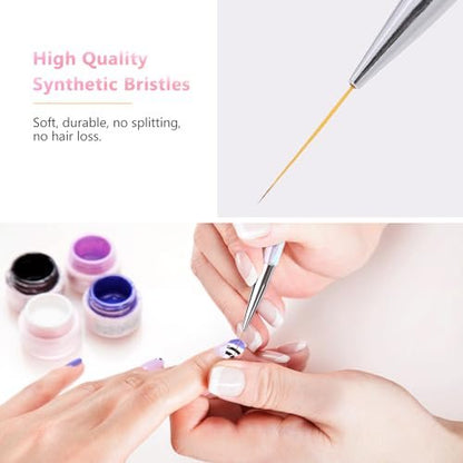 TEOYALL Nail Art Liner Brushes Set – Fine Line Precision Drawing Brushes for Gel Nail Polish (7/9/11/15/20mm)